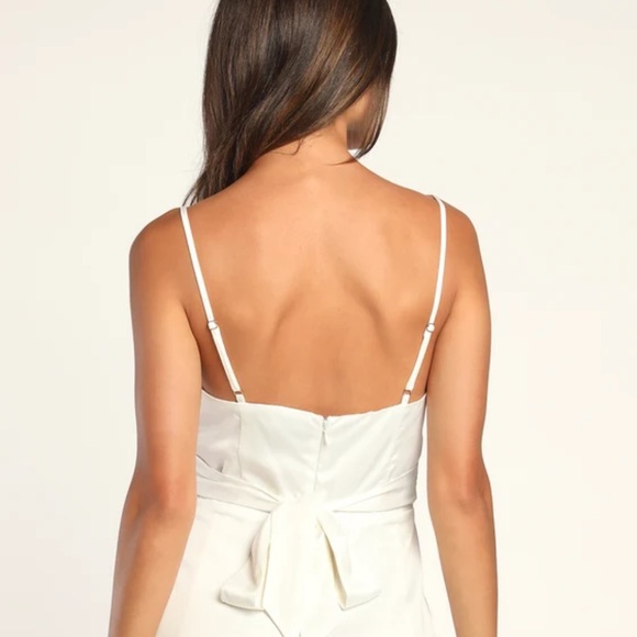 Lulus Chasing My Heart Ivory Satin Cowl Neck Romper size S - Picture 4 of 8